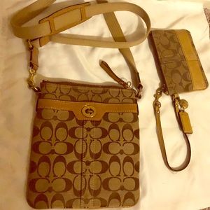 Coach beige logo Crossbody purse &Wristlet